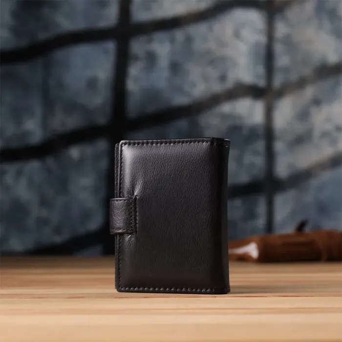 Компактний чоловічий гаманець вертикального формату з натуральної шкіри ST Leather 23095 Чорний