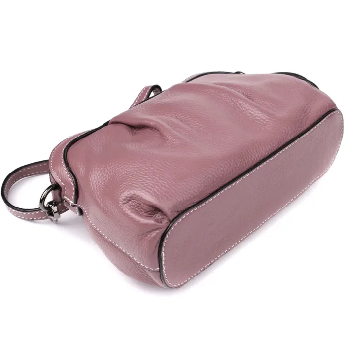 Цікава жіноча шкіряна сумка з ефектним драпіруванням Vintage 22898 Пурпурний