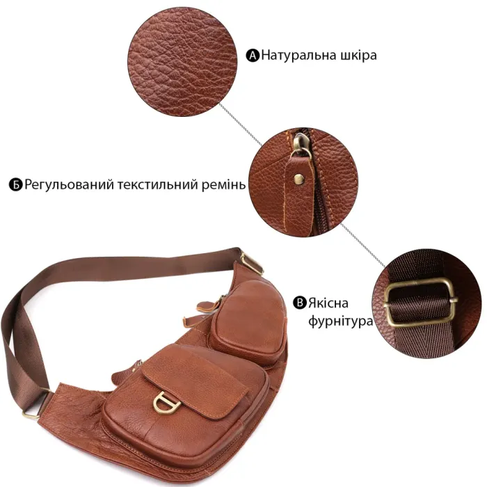 Практична чоловіча сумка через плече із зернистої натуральної шкіри Vintage 22966 Коричневий