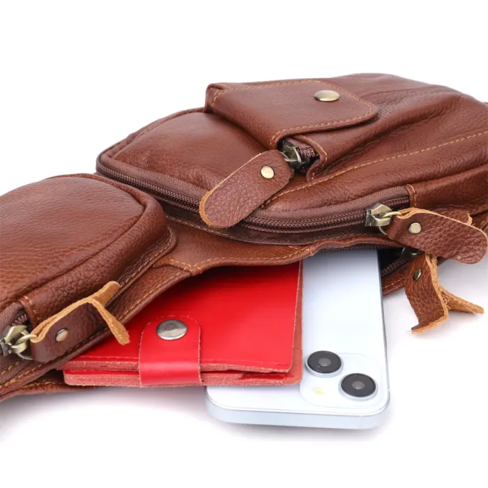 Зручна чоловіча сумка з великою кількістю кишень із натуральної шкіри Vintage 22963 Коричневий