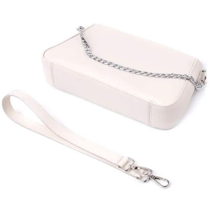 Сумка багет з ланцюжком і знімним ремінцем з натуральної шкіри Shvigel 22835 Бежева