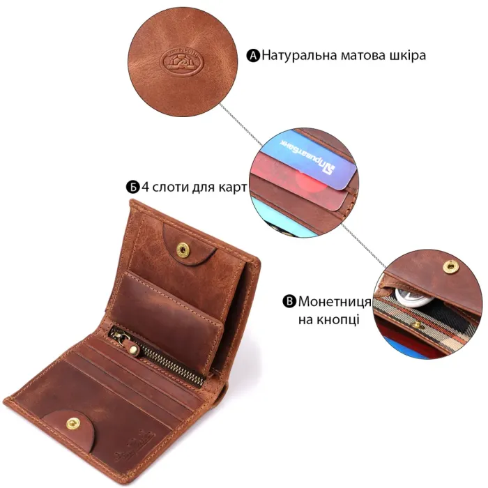 Вертикальний чоловічий гаманець з матової натуральної шкіри Tony Perotti 20833_1 (1165 whisky) Світло-коричневий