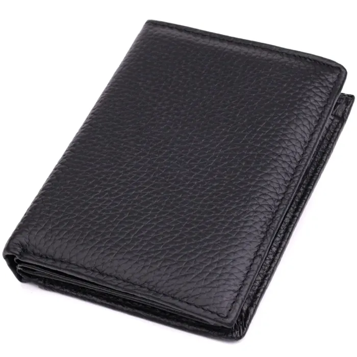 Зручний чоловічий шкіряний гаманець у два складання Vintage 15093 Чорний