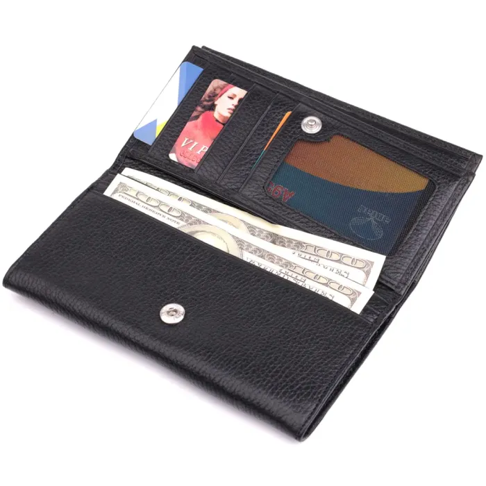 Місткий жіночий гаманець з натуральної шкіри KARYA 22859 Чорний