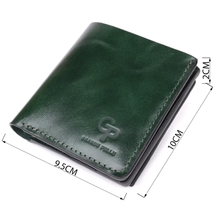 Компактний гаманець у дві складення з натуральної гладкої шкіри GRANDE PELLE 22946 Зелений