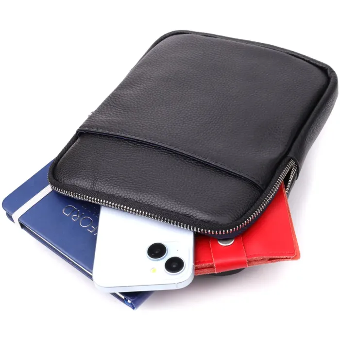 Зручна вертикальна сумка для чоловіків з натуральної шкіри Vintage 22862 Чорний