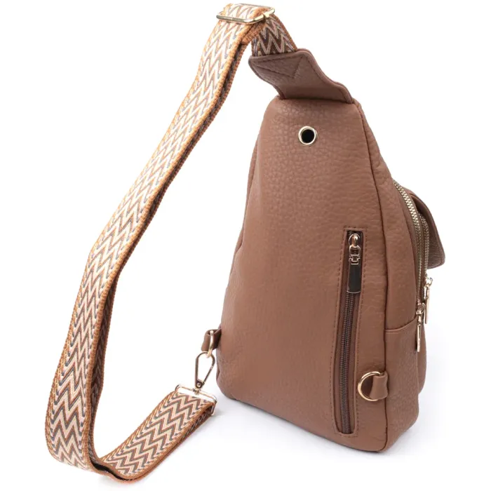 Практична жіноча сумка з однією лямкою через плече з великозернистої екошкіри Vintage 22764 Коричневий