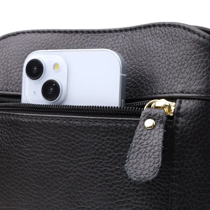 Сумка на три відділення з натуральної шкіри 15122 Vintage Чорний