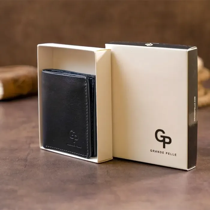 Вертикальное глянцевое портмоне с накладной монетницей GRANDE PELLE 11332 Синее