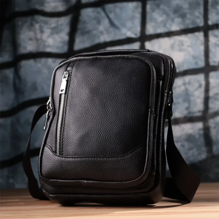 Практична вертикальна сумка для чоловіків із натуральної шкіри Vintage 15114 Чорний