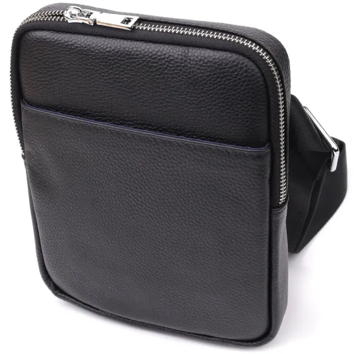 Зручна вертикальна сумка для чоловіків з натуральної шкіри Vintage 22862 Чорний