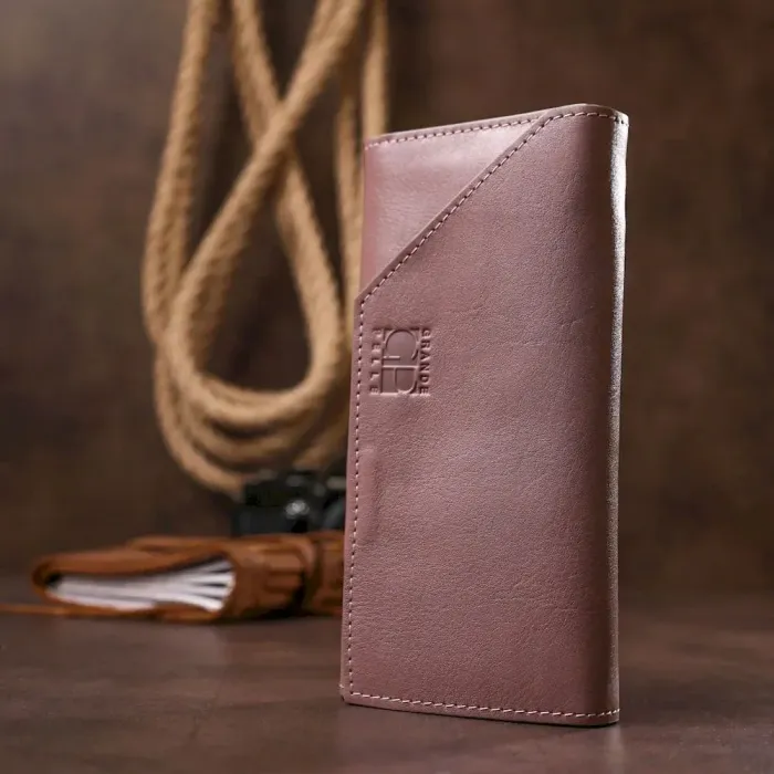 Чудовий шкіряний жіночий гаманець Grande Pelle 11577 Рожевий