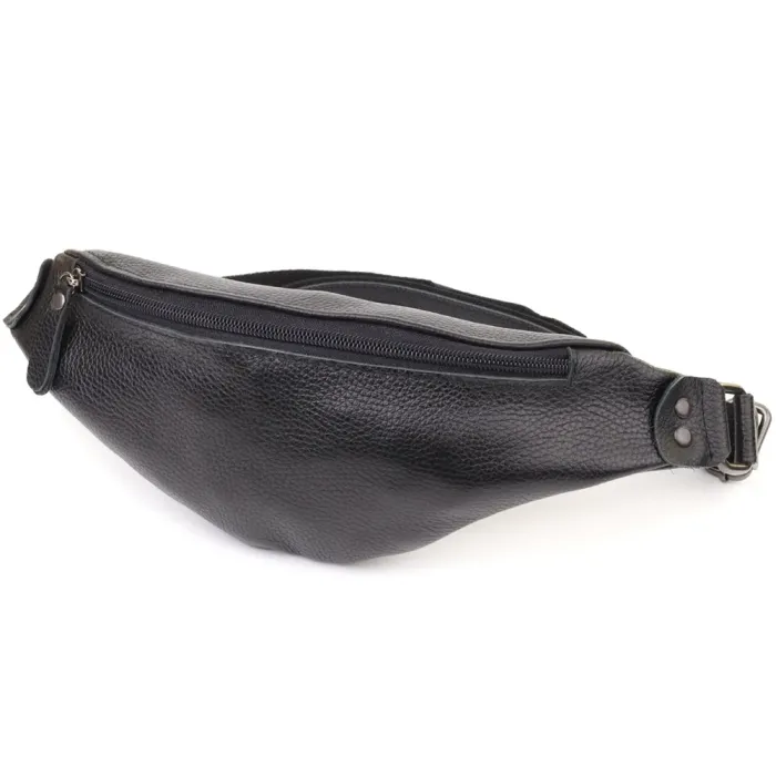 Зручна сумка бананка для чоловіків із зернистої натуральної шкіри Shvigel 23136 Чорний