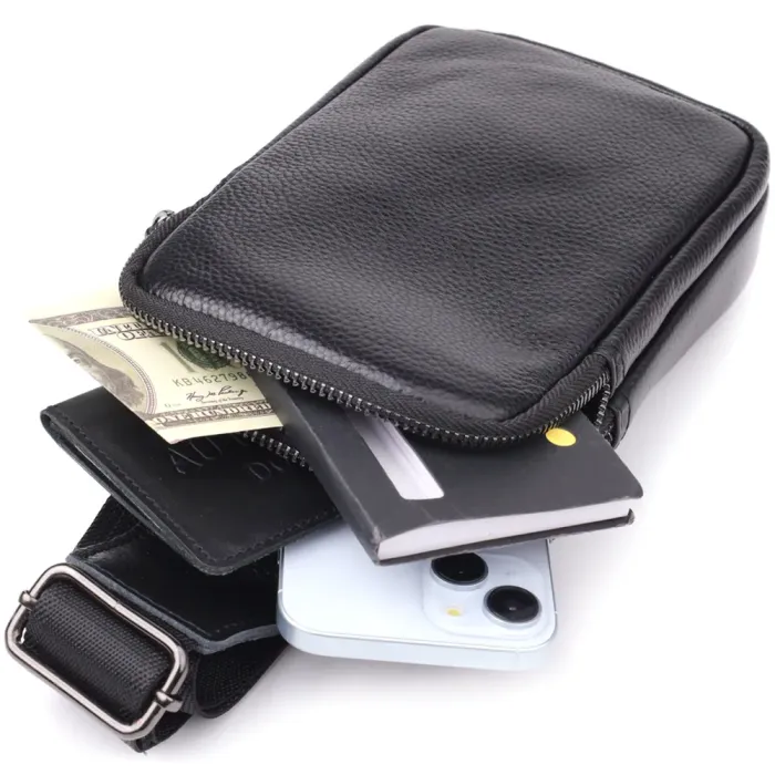 Сумка-слінг для чоловіків з натуральної шкіри Vintage 22955 Чорний