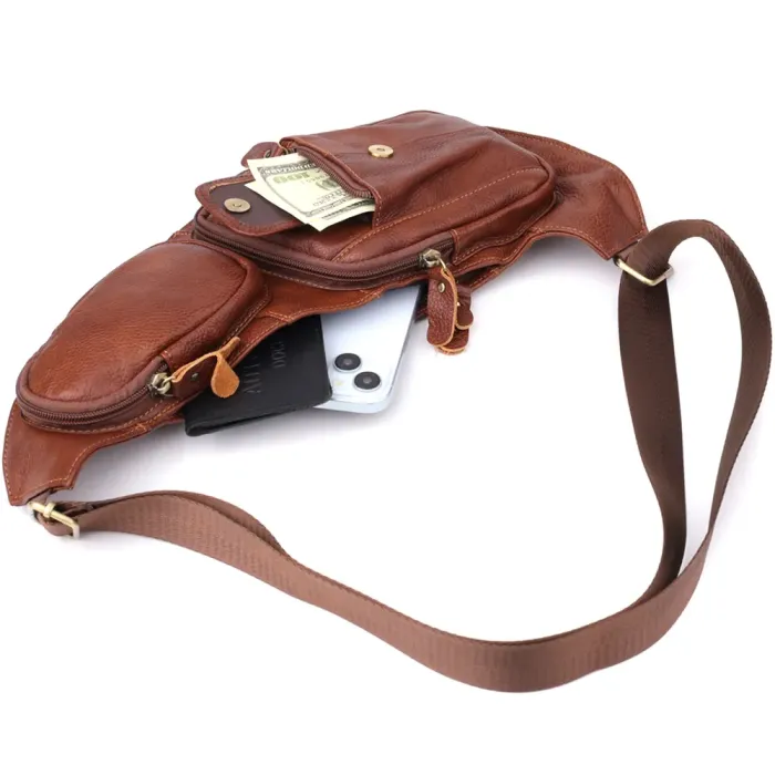 Зручна чоловіча сумка з великою кількістю кишень із натуральної шкіри Vintage 22963 Коричневий