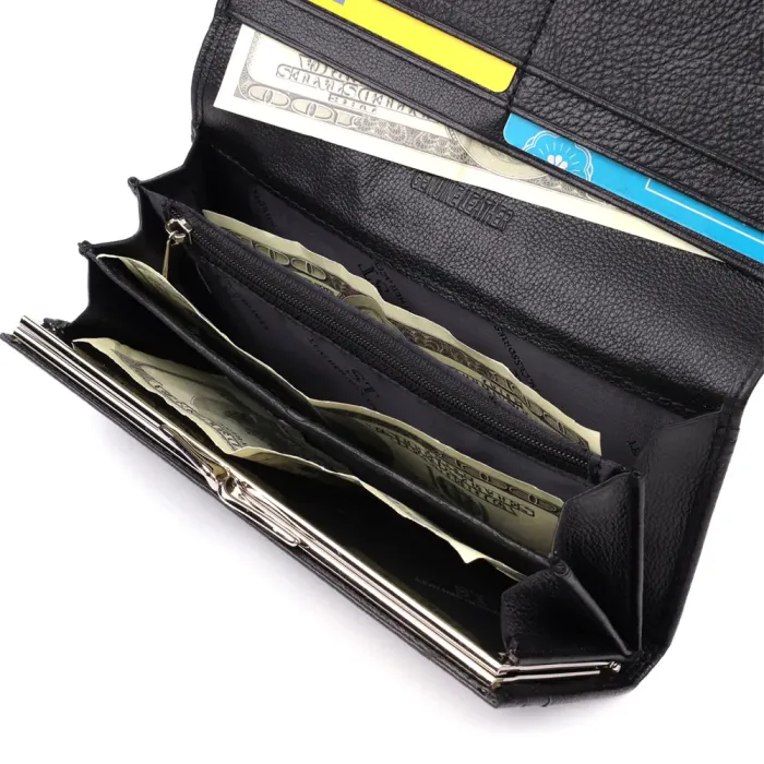 Солідний жіночий гаманець із натуральної шкіри ST Leather 23088 Чорний