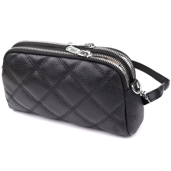 Стильна сумка прошита ромбами з натуральної шкіри Vintage 22930 Чорний