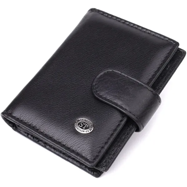 Компактний чоловічий гаманець вертикального формату з натуральної шкіри ST Leather 23095 Чорний
