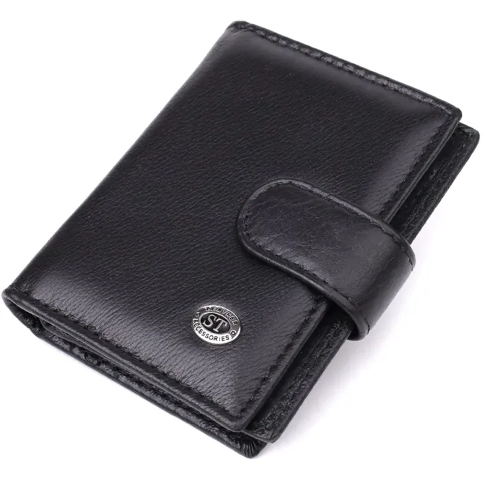 Компактний чоловічий гаманець вертикального формату з натуральної шкіри ST Leather 23095 Чорний
