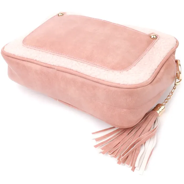 Жіноча сумка з плюшевою вставкою на лицьовій стороні з екошкіри Vintage 15133 Рожевий