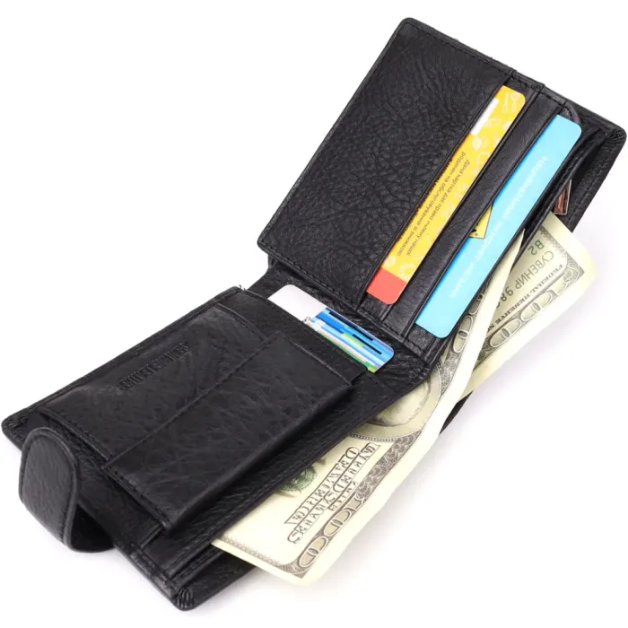 Класичний чоловічий гаманець горизонтального формату із натуральної шкіри ST Leather 23094 Чорний