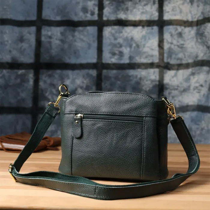 Елегантна шкіряна сумка для жінок з трьома відділеннями Vintage 22977 Зелений