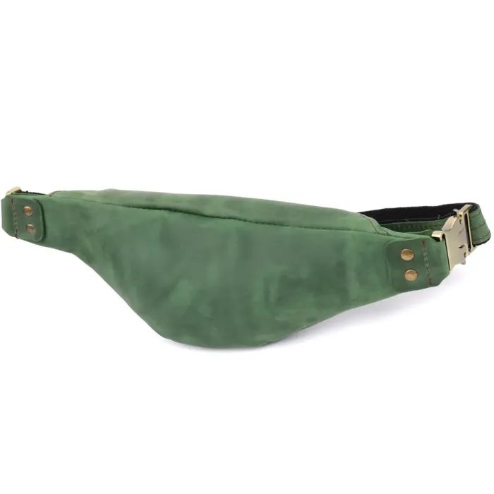 Містка бананка для чоловіків з натуральної вінтажної шкіри Shvigel 23133 Зелений