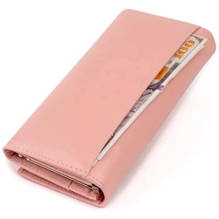 Гаманець шкіряний з механічною монетницею жіночий ST Leather 19277 Рожевий