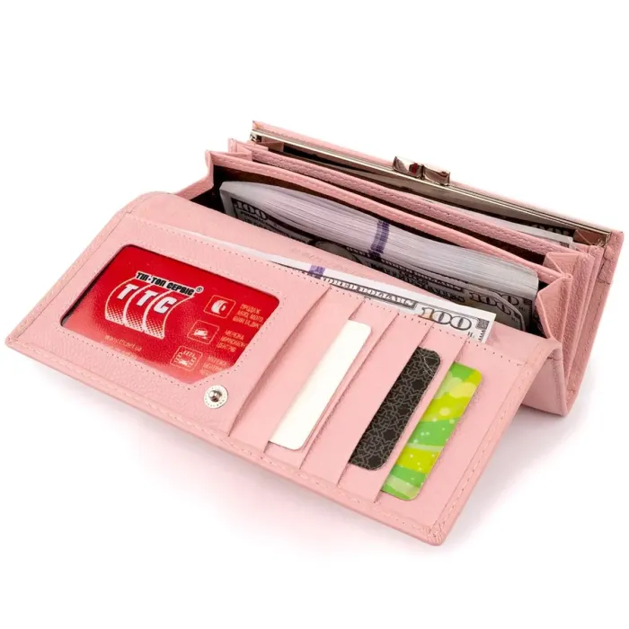 Гаманець шкіряний з механічною монетницею жіночий ST Leather 19277 Рожевий