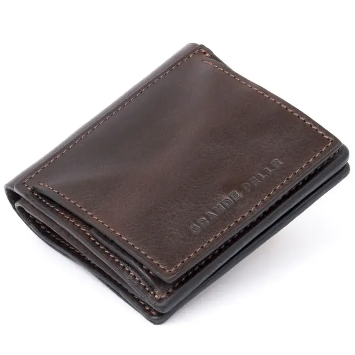 Вертикальное глянцевое портмоне с накладной монетницей GRANDE PELLE 11330 Шоколадное