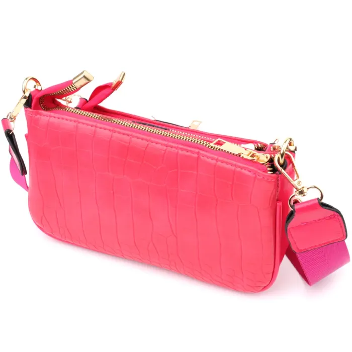 Жіночий зручний подвійний клатч із екошкіри Vintage 15136 Рожевий