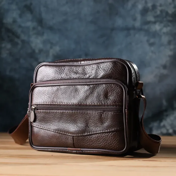 Горизонтальна зручна сумка з ручкою для чоловіків з натуральної шкіри Vintage 22940 Коричневий