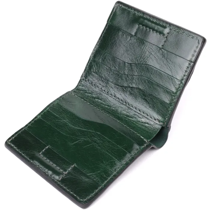 Компактний гаманець у дві складення з натуральної гладкої шкіри GRANDE PELLE 22946 Зелений