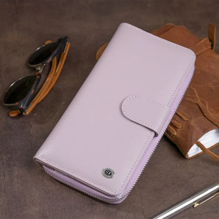 Вертикальний місткий гаманець зі шкіри ST Leather 19302 Ліловий
