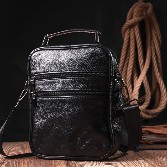 Стильна чоловіча сумка середнього розміру через плече з натуральної шкіри Vintage 15039 Чорний