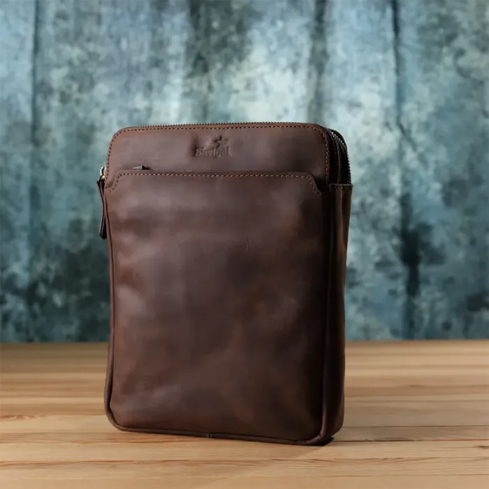 Чоловіча сумка через плече з вінтажної шкіри Shvigel 20866_1 Коричневий