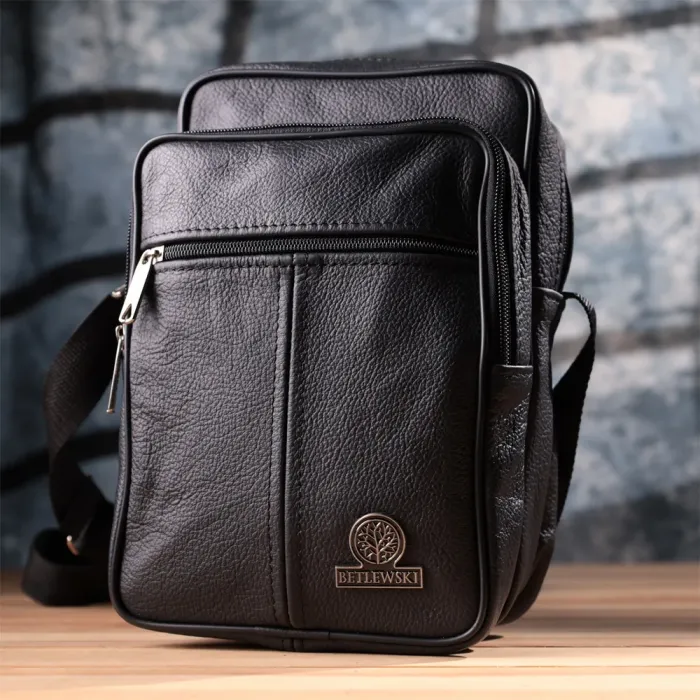 Містка чоловіча вертикальна сумка з натуральної шкіри Vintage 15111 Чорний