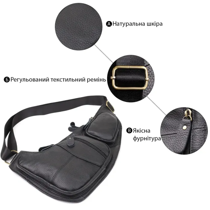 Стильна сумка для чоловіків з великою кількістю кишень із натуральної шкіри Vintage 22957 Чорний