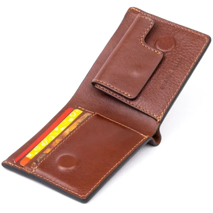 Горизонтальное портмоне в гладкой коже на магнитах GRANDE PELLE 11308 Коричневое