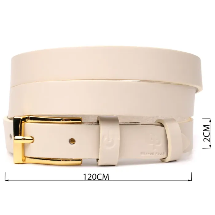 Красивий тонкий шкіряний ремінь для жінок GRANDE PELLE 22949 Молочний