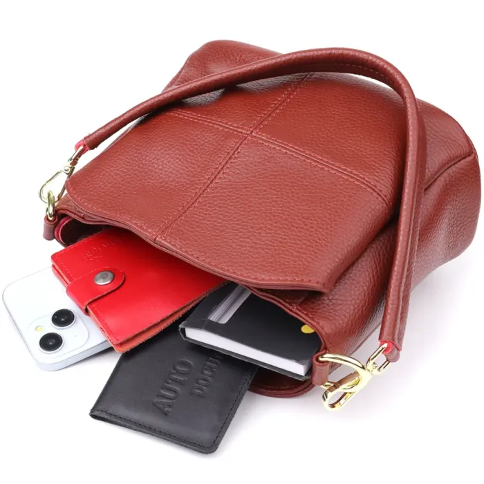 Яскрава жіноча шкіряна сумка з трьома секціями Vintage 22981 Червоний