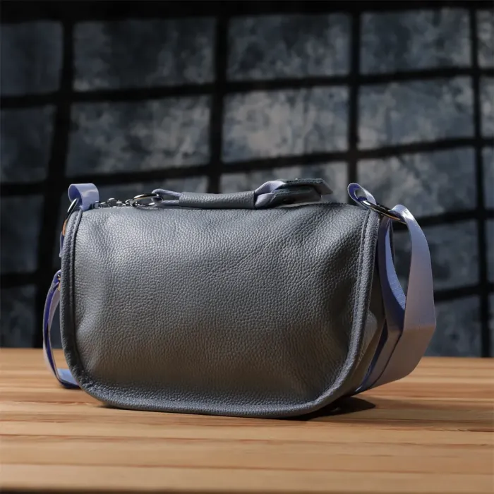 Цікава напівкругла сумка для жінок з натуральної шкіри Vintage 22908 Сіро-блакитний