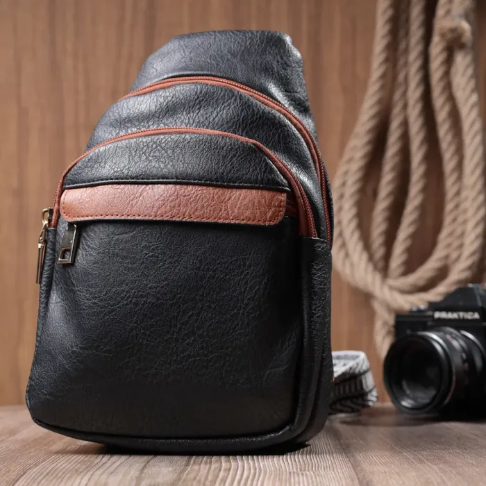 Зручна жіноча сумка через плече з отвором для навушників з екошкіри Vintage 22787 Чорний