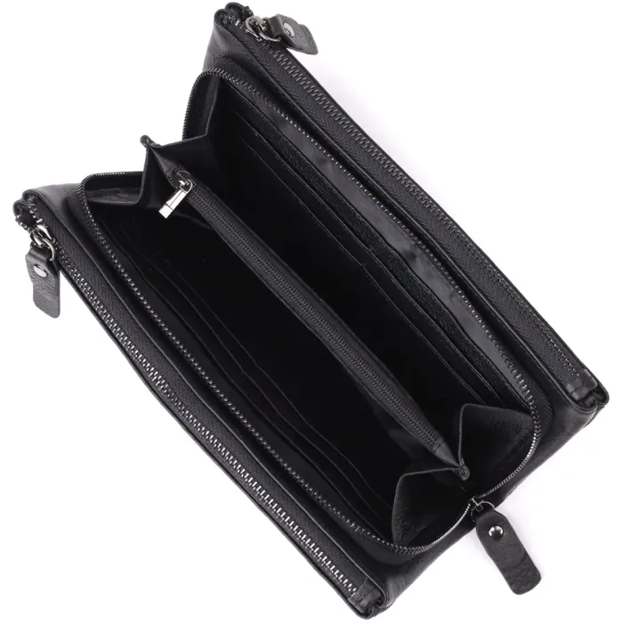 Практичний шкіряний гаманець на три відділення ST Leather 23111 Чорний