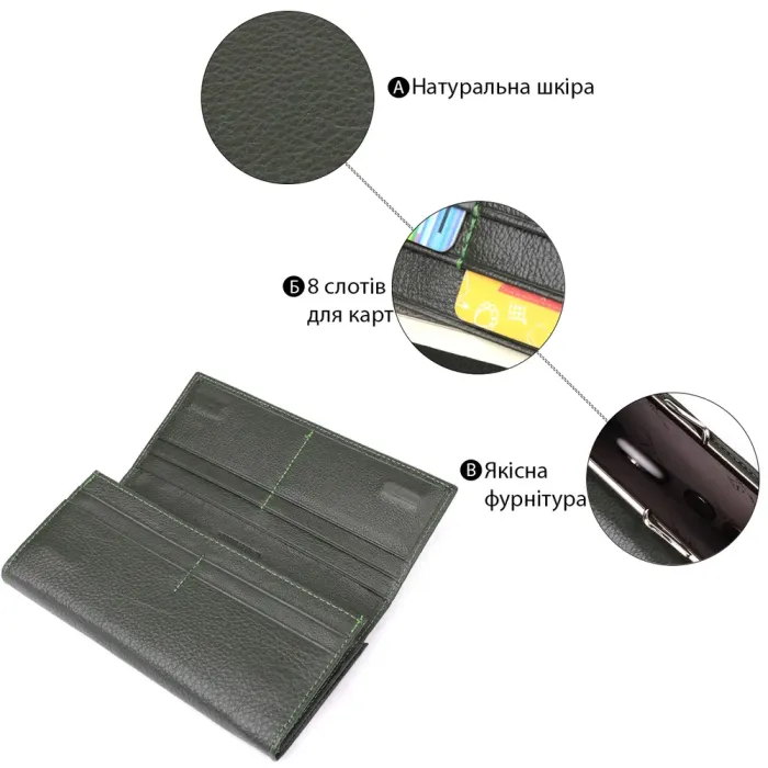 Стильний гаманець для жінок з монетницею із натуральної шкіри ST Leather 23106 Зелений