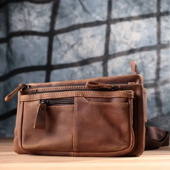 Вінтажна бананка для чоловіків з натуральної шкіри Vintage 15104 Коричневий