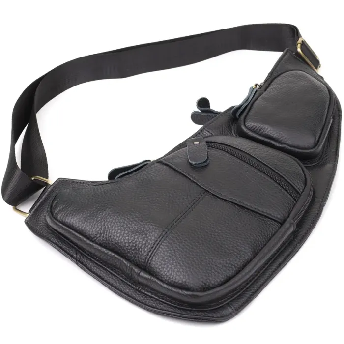 Стильна сумка для чоловіків з великою кількістю кишень із натуральної шкіри Vintage 22957 Чорний