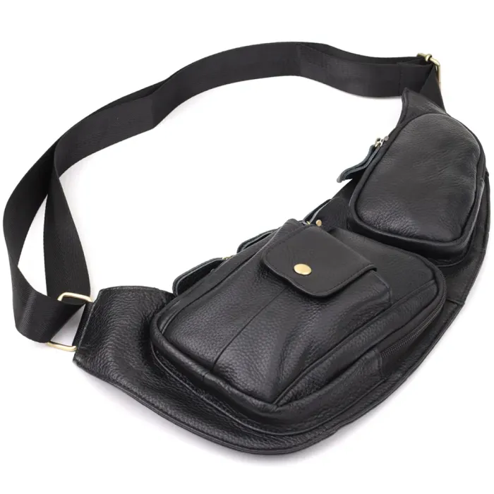 Чоловіча сумка з великою кількістю кишень із натуральної шкіри Vintage 22961 Чорний