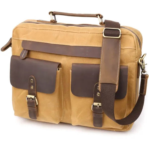 Стильний портфель з якісного текстилю зі шкіряними вставками Vintage 20874_1 Світло-коричневий