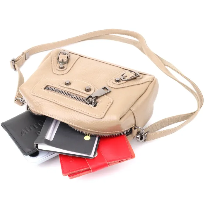 Компактна сумка для жінок з натуральної шкіри Vintage 22924 Бежевий